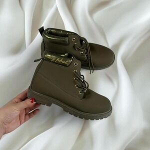 Baby Phat olive green combat boots gold detailing y2k vintage